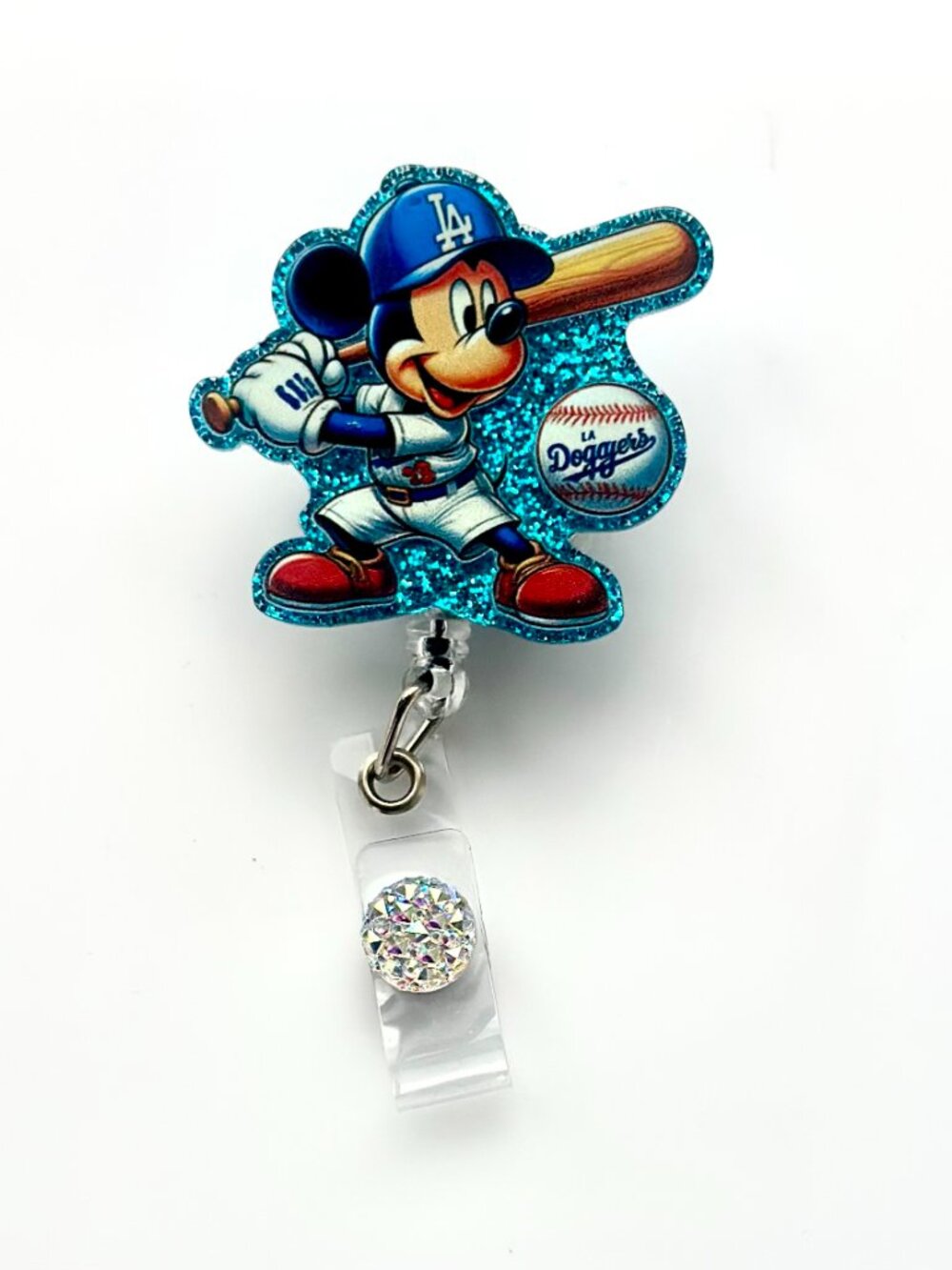 LA Dodgers Baseball Badge Reel with Mickey Mouse